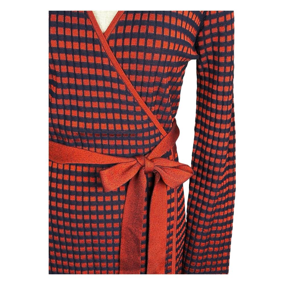 Diane Von Furstenberg Knit Wrap Dress Women's Medium Checkered Red Navy Blue - Picture 3 of 9